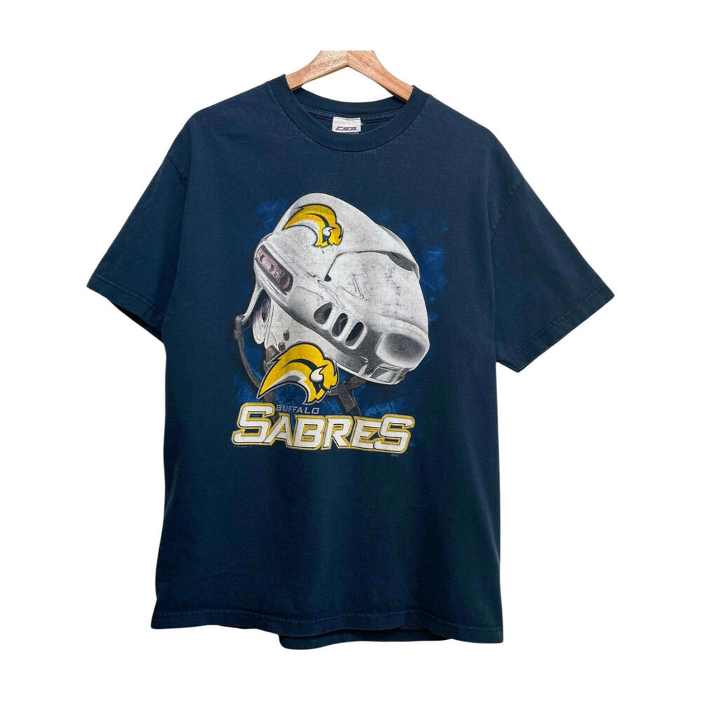 Vintage 90s NHL Buffalo Sabres Black T-shirt Size L Helmet Graphic